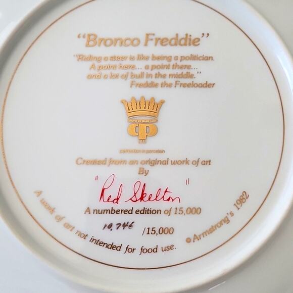 Vintage "Bronco Freddie" Signed Red Skelton Porcelain Plate Armstrong's 1982 - Picture 3 of 6